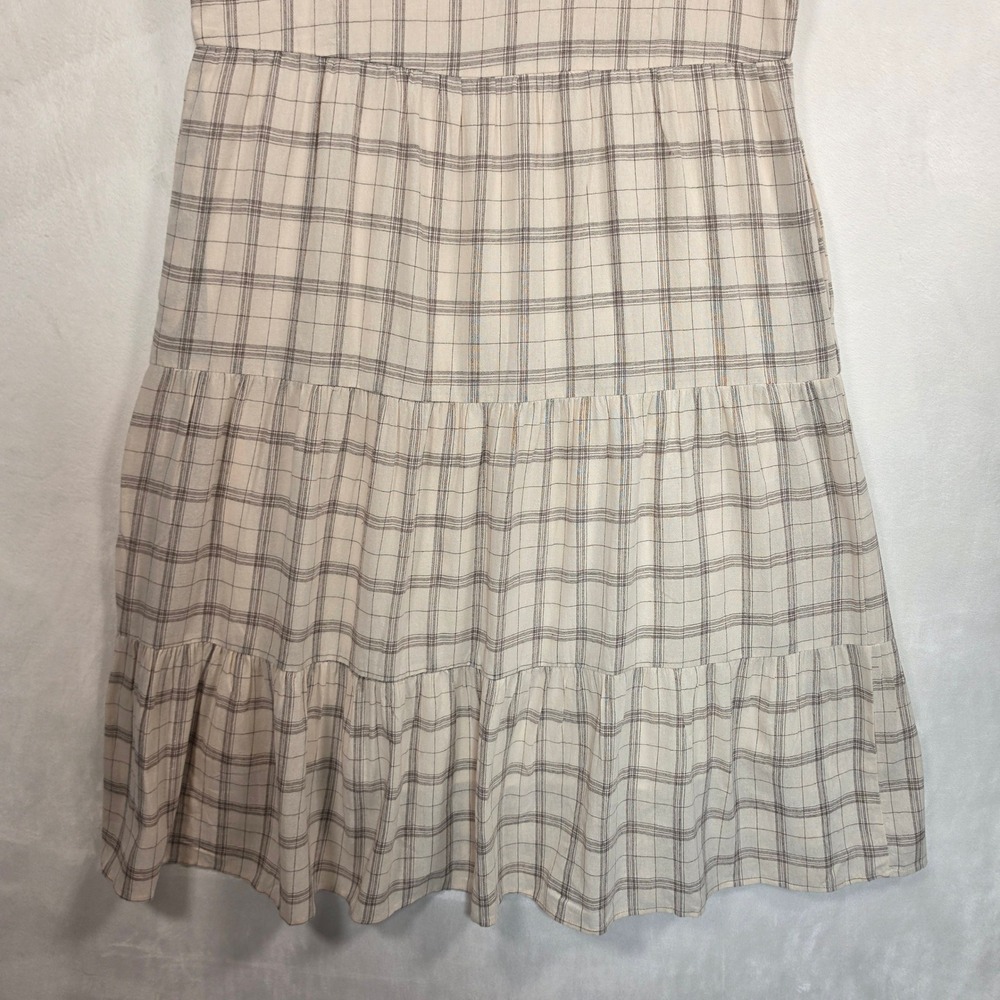 Tea n Rose Plaid Dress Womens Medium Cream Cottagecore Boho Minimalist Academia - Picture 12 of 16